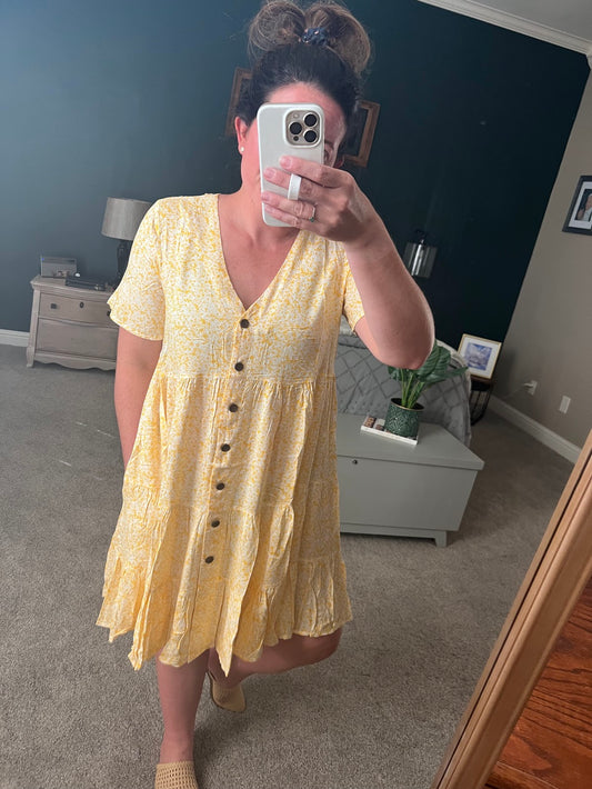 Yellow Floral Button Up Dress