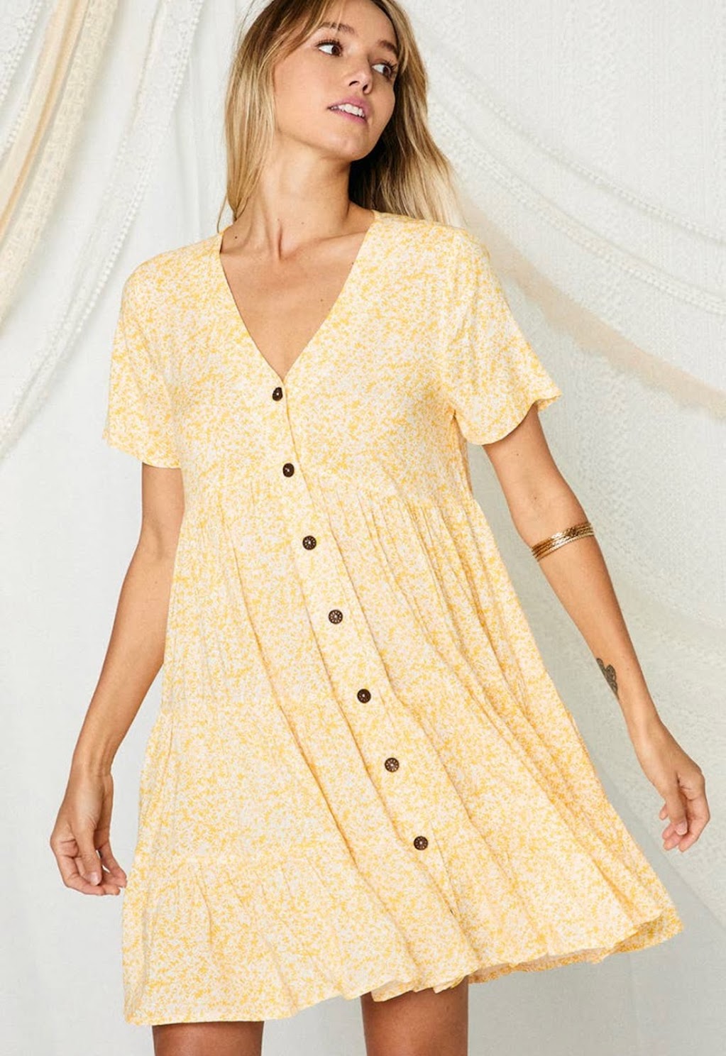 Yellow Floral Button Up Dress