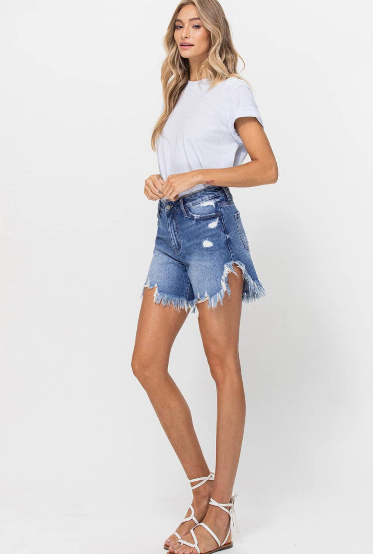 High Rise Distressed Jean Short